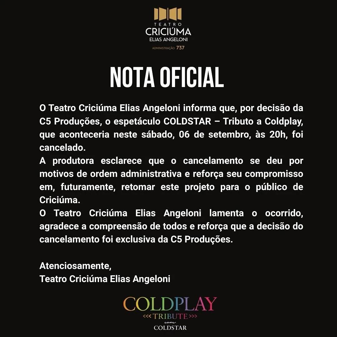Espetáculo de tributo ao Coldplay é cancelado em Criciúma — foto 2