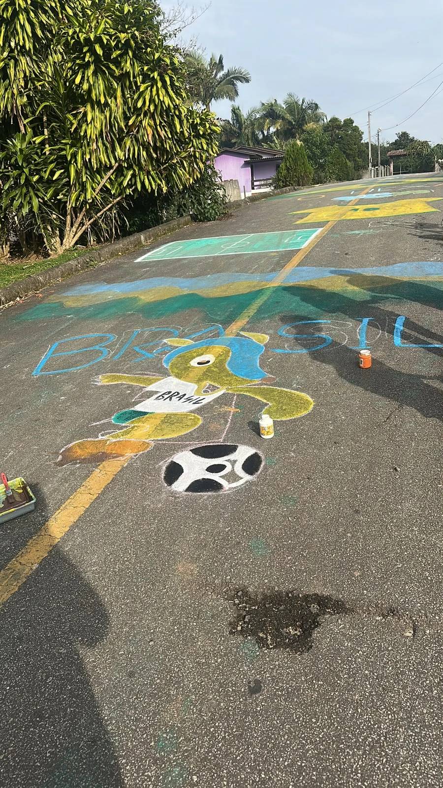 Crianças de Nova Veneza pintam rua e resgatam clima de Copa do Mundo — foto 1