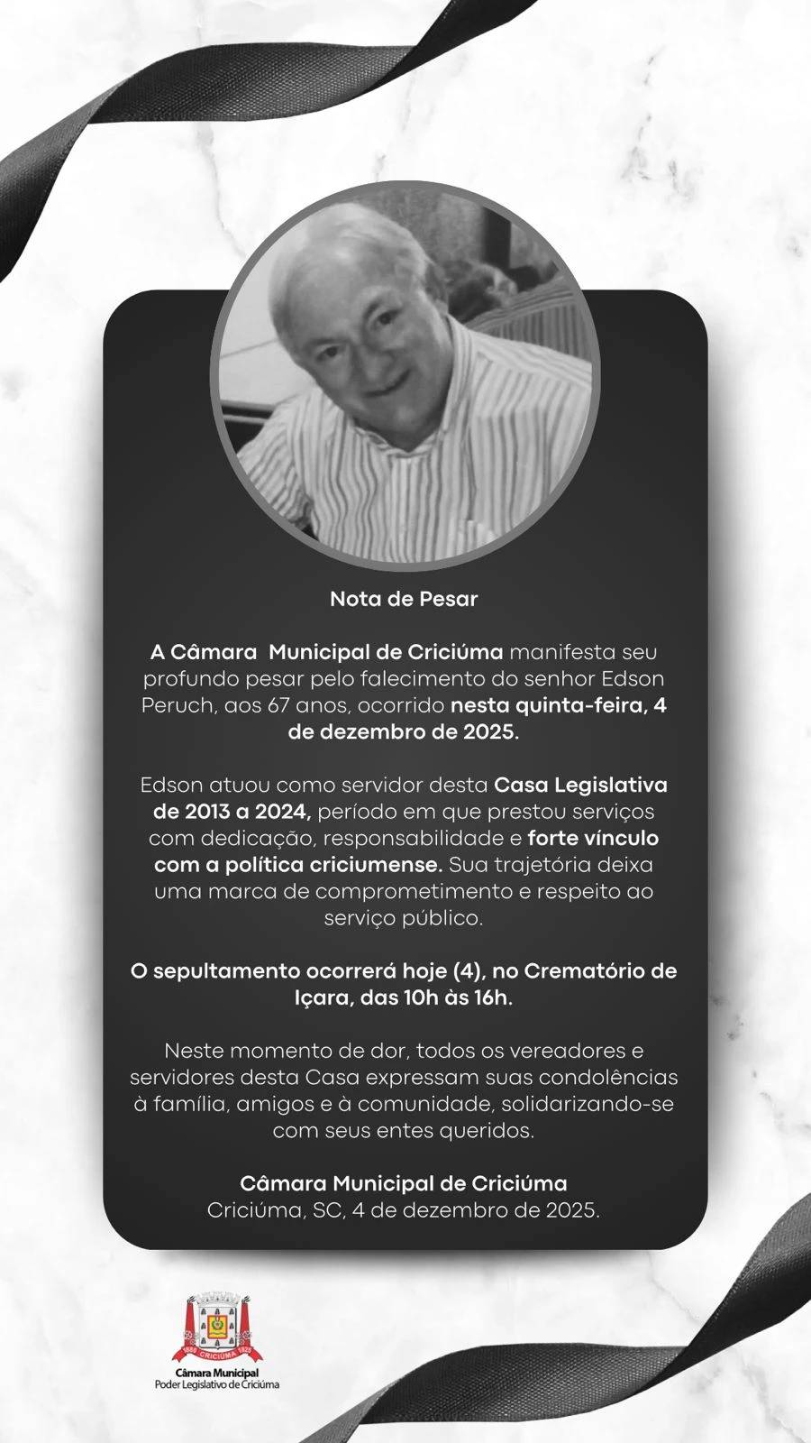 Morre ex-servidor da Câmara Municipal de Criciúma, Edson Peruch — foto 1