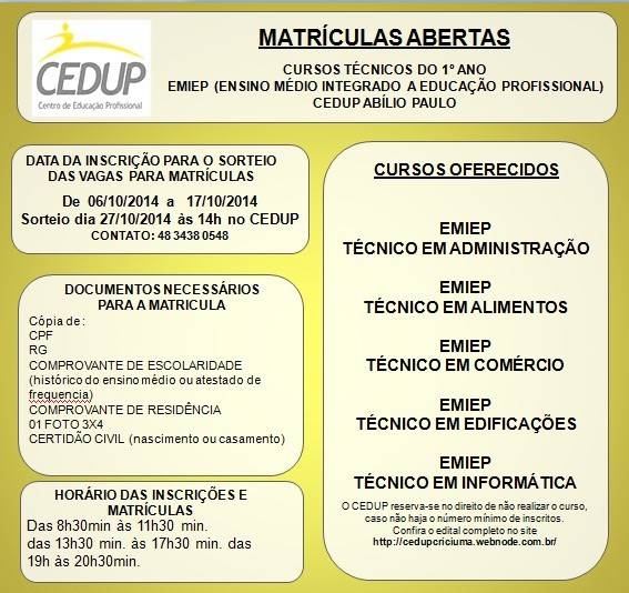 Sorteio de vagas do primeiro ano Cedup — foto 1