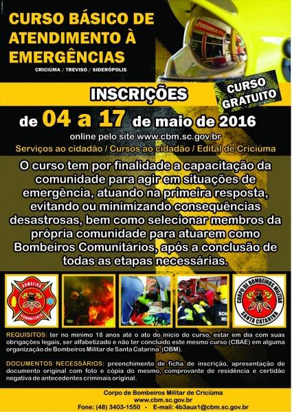 Inscrições abertas para curso de Atendimento a Emergências — foto 1