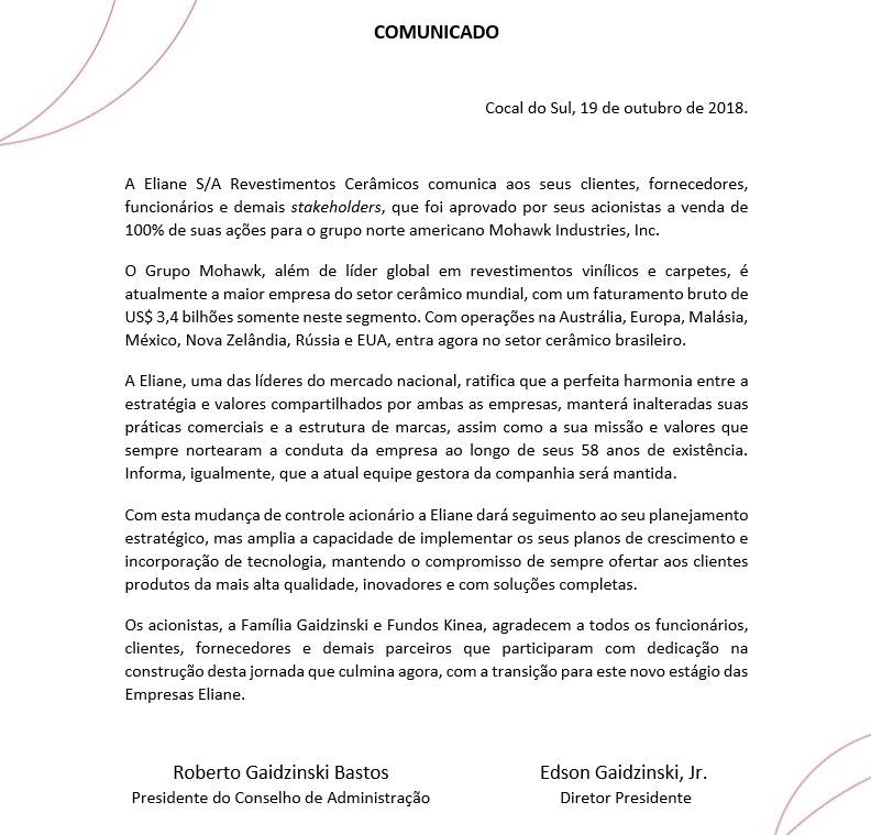 Cerâmica Eliane é vendida para maior empresa cerâmica do Mundo — foto 1