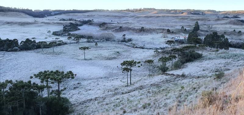 Amanhecer na Serra catarinense teve geada e temperatura de -8,8ºC em Urupema — foto 1