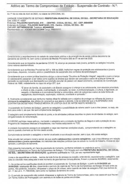 Sem aviso prévio, Prefeitura de Cocal do Sul suspende contrato com estagiários — foto 1