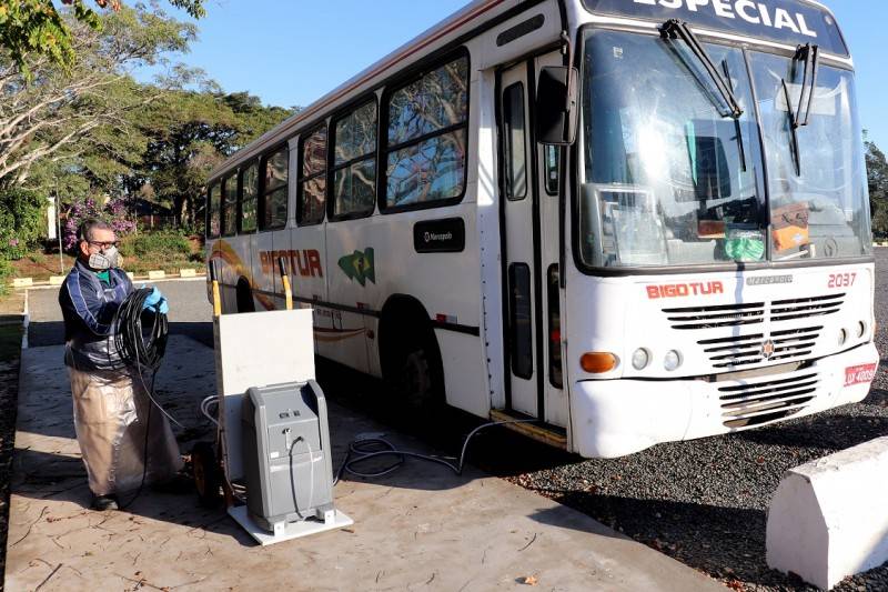 Unesc realiza desinfecção dos ônibus com a tecnologia do ozônio — foto 1