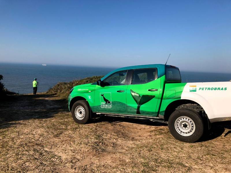 Mais uma baleia-franca com pedaço de rede preso na cabeça é monitorada pela equipe do ProFRANCA — foto 2