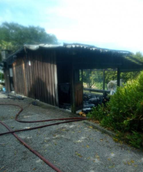 Bombeiros controlam incêndio em edícula em Sangão — foto 1