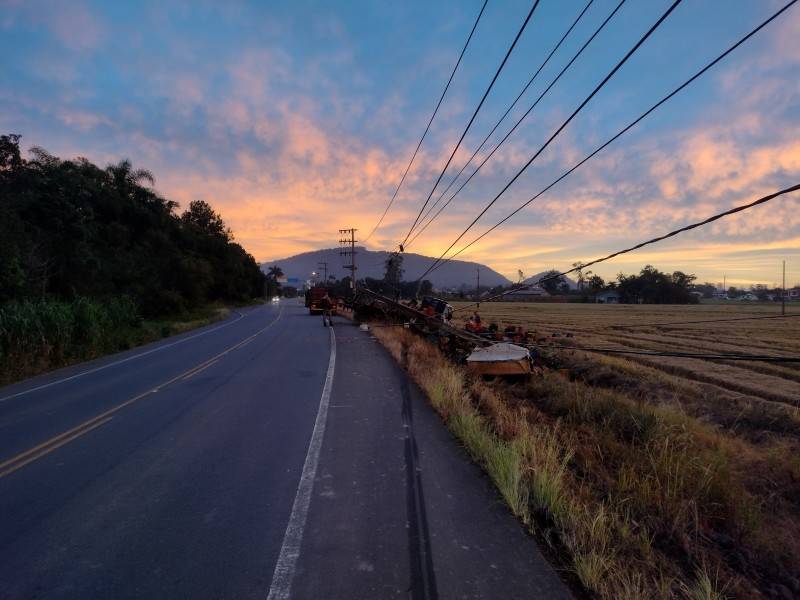 Motorista sai ileso após caminhão sair da pista e colidir contra poste em Meleiro — foto 1