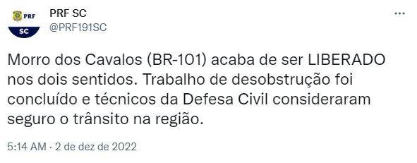 Morro dos Cavalos: PRF libera tráfego de veículos nos dois sentidos da BR-101 — foto 1