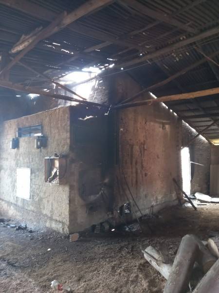 Parte do telhado de estufa de fumo colapsa após incêndio em Criciúma — foto 1