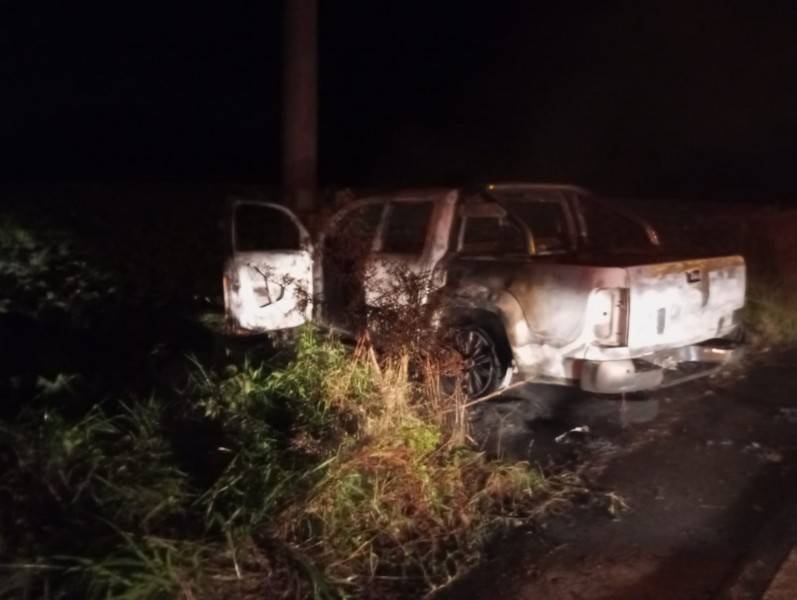 Caminhonete é destruída por incêndio após motorista passar mal e colidir contra poste em Turvo — foto 2