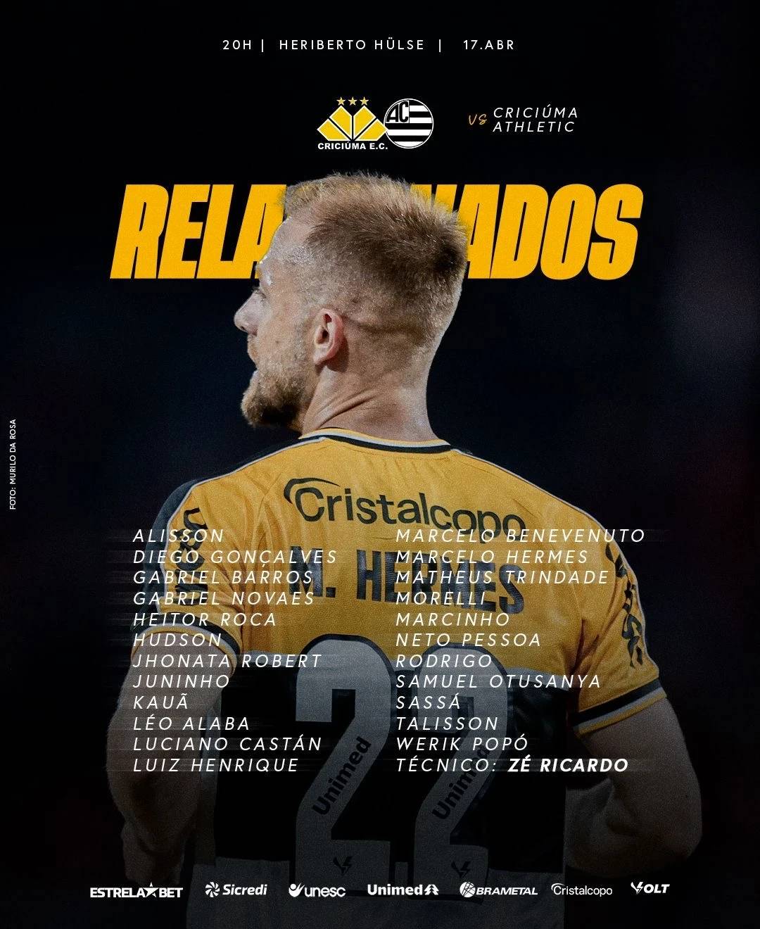 Com novidades e desfalque, Criciúma divulga lista de relacionados para duelo contra o Athletic — foto 1