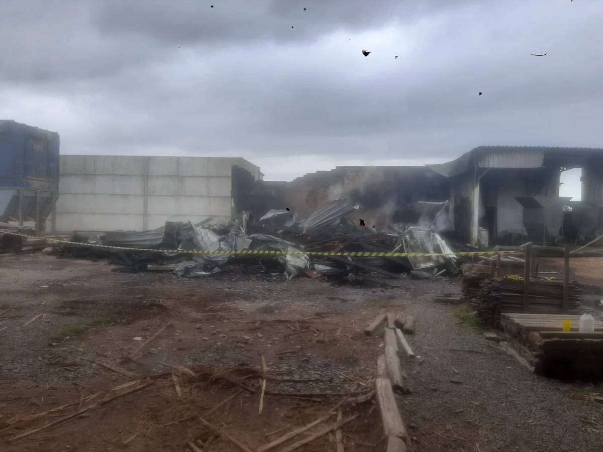 Incêndio destrói estufa de madeira em edificação industrial — foto 1