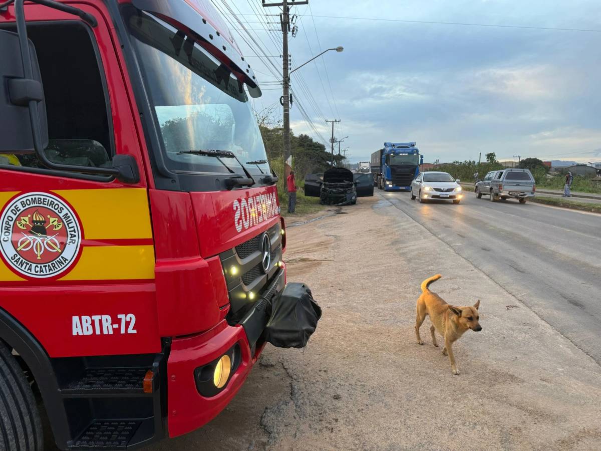 Carro é destruído por incêndio em Morro da Fumaça — foto 1