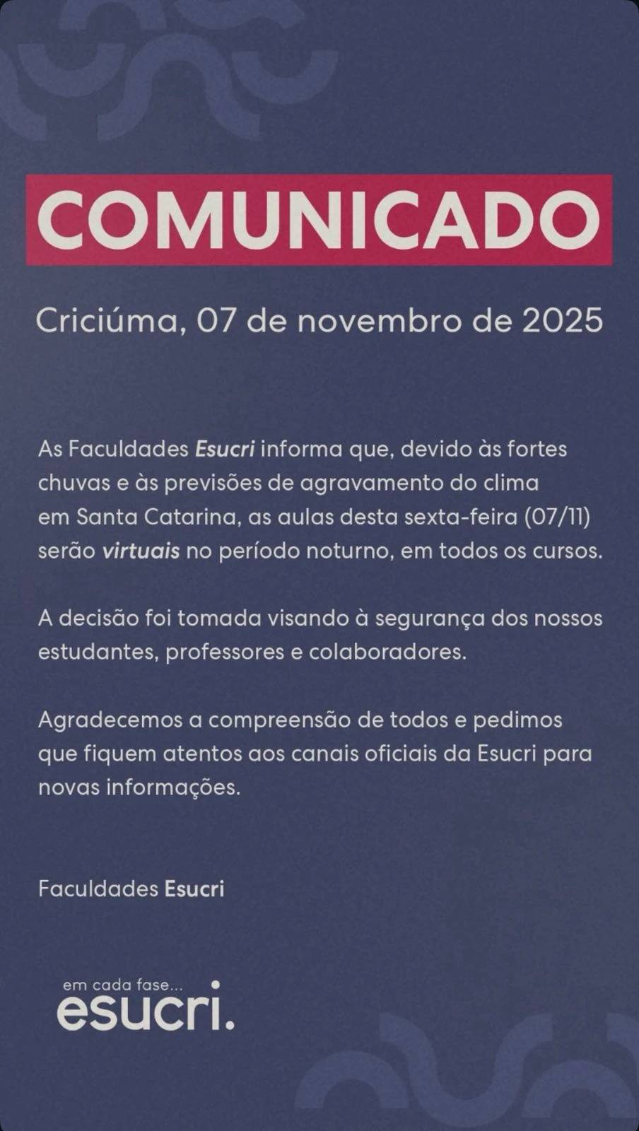 Universidades de Criciúma terão aulas remotas devido a ciclone extratropical — foto 1