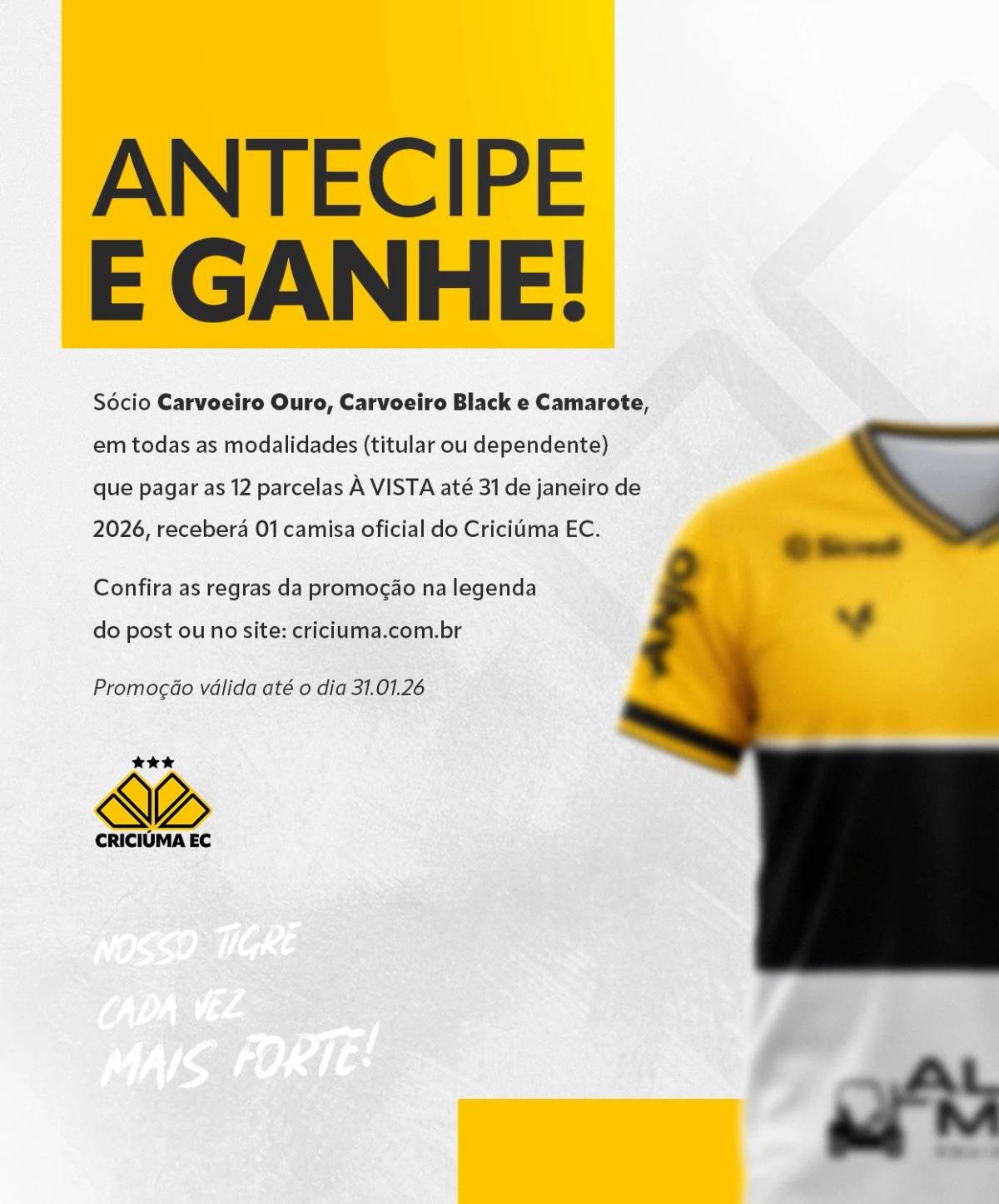 Sócios do Criciúma podem ganhar camisa oficial se pagarem mensalidades da carteirinha em 2026 — foto 1