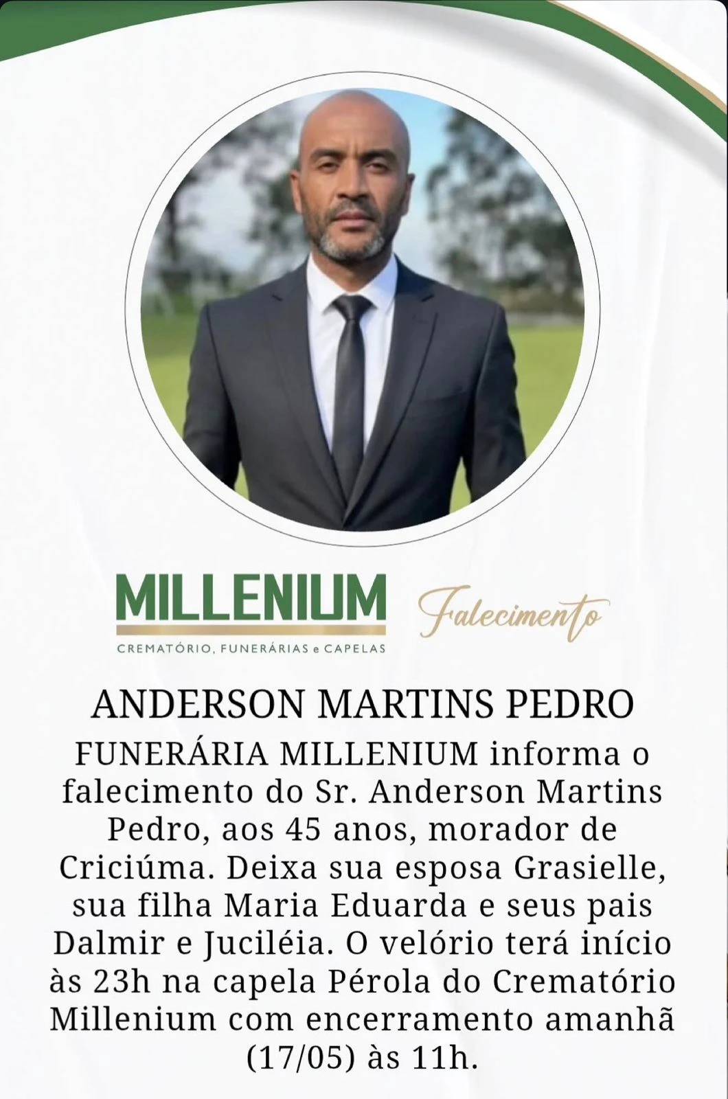 Ex-jogador do Criciúma, Anderson Bill, morre aos 45 anos — foto 1