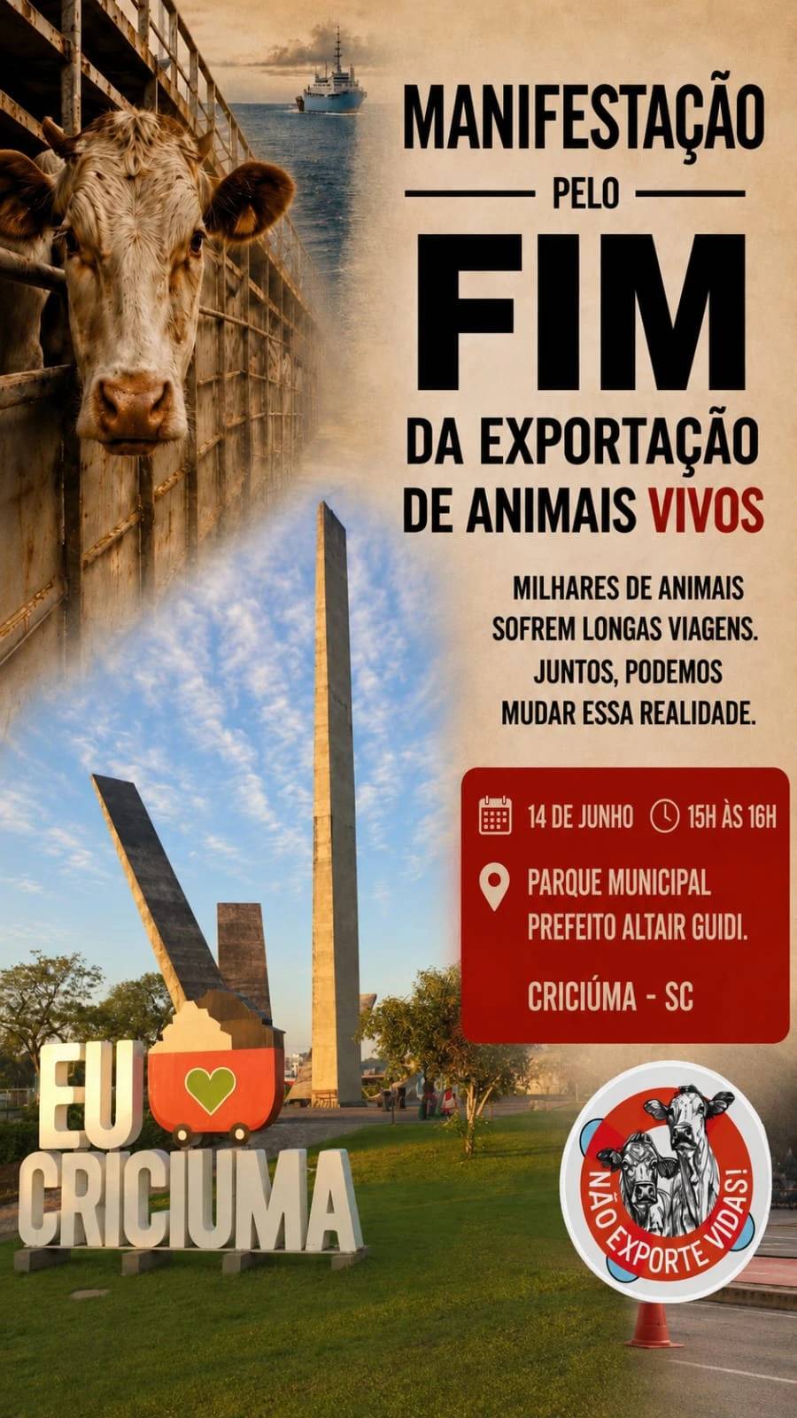Manifestação contra exportação de animais vivos será realizada em Criciúma — foto 1