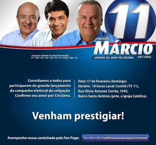 Márcio e Coral lançam candidatura neste domingo
