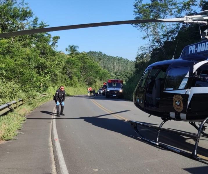 Motociclista é encaminhado ao hospital de helicóptero após queda em Grão-Pará