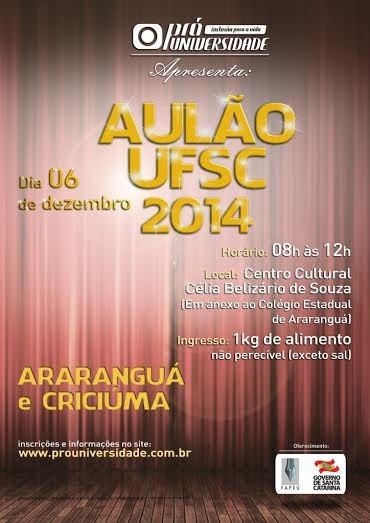 Aulão UFSC para alunos de Araranguá e Criciúma ocorre sábado