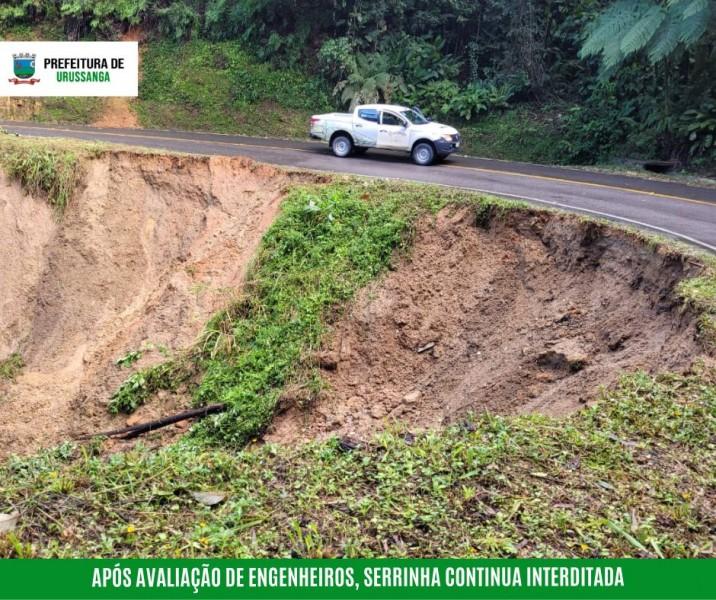 Urussanga: após avaliação de engenheiros, Serrinha continua fechada para tráfego