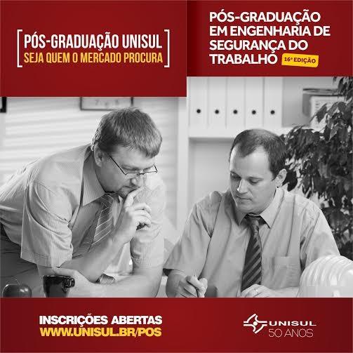Unisul recebe inscrição para a Pós em Segurança do Trabalho