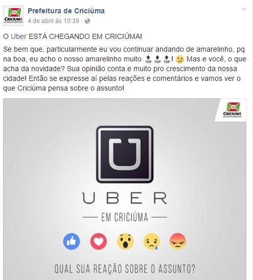 Prefeitura lança debate via Facebook sobre Uber