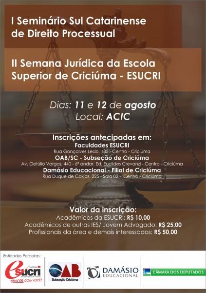 OAB Criciúma promove seminário sobre Direito Processual Civil e Penal