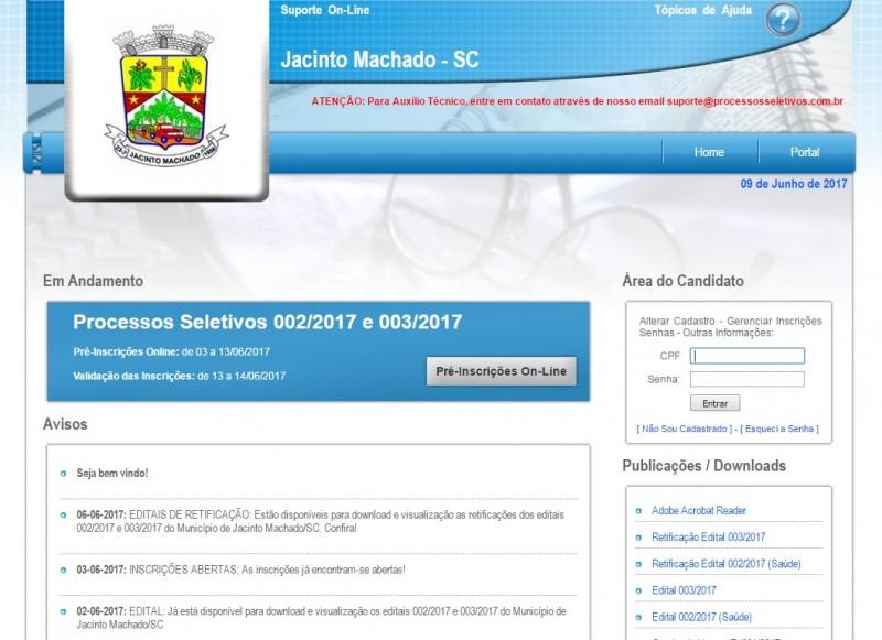 Inscrições para processo seletivo em Jacinto Machado terminam nesta terça