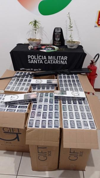 PM desarticula ponto de tráfico de drogas e apreende arma de fogo, pés de maconha e cigarros 