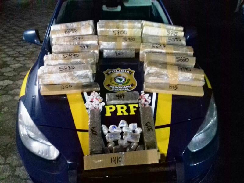PRF apreende 83 kg de drogas que seriam trazidos para o Sul