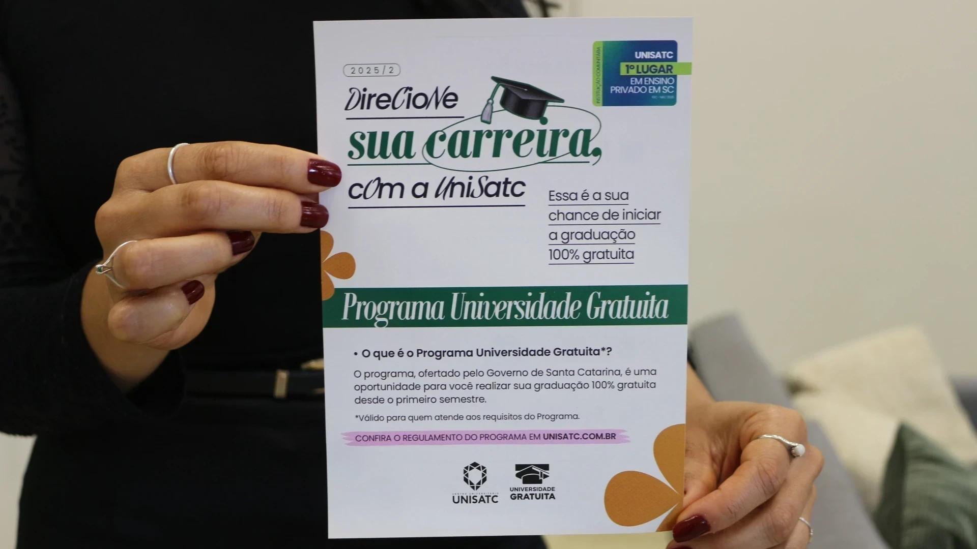 UniSatc abre inscrições para o Programa Universidade Gratuita no primeiro semestre de 2026