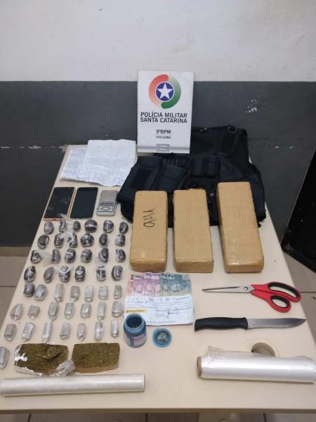 Polícia Militar apreende mais de três quilos de maconha em Criciúma e Cocal do Sul