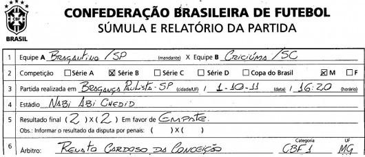Omissão na súmula de Tigre x Bragantino