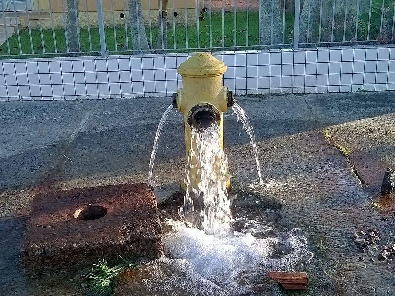 Após furto de tampas, hidrante jorra durante todo o dia