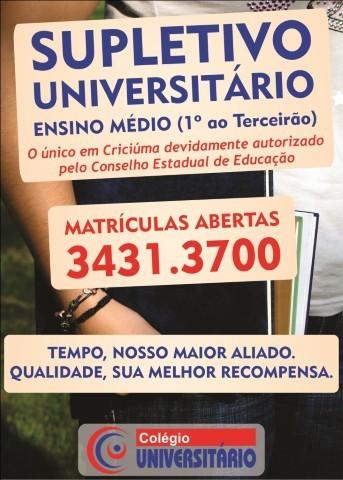 Matrículas abertas para o Ensino Médio Supletivo do Colégio Universitário