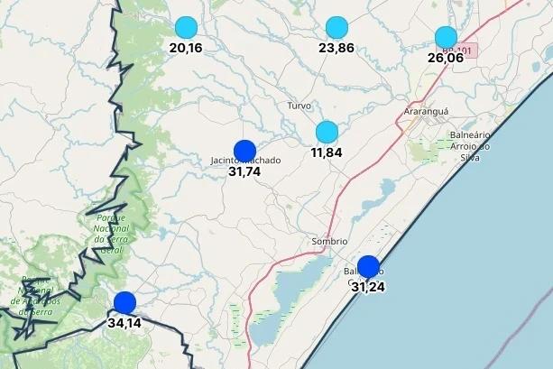 Praia Grande registra mais de 75 mm de chuva em poucas horas