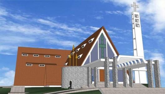 Segue a construção do campanário da igreja Nossa Senhora da Salete