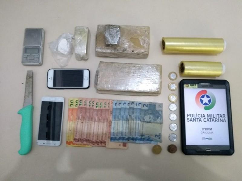 Polícia apreende um quilo de maconha e porções de cocaína em Criciúma 