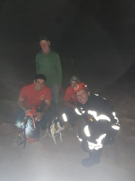 Cão é resgatado após cair em fosso com cerca de cinco metros de profundidade