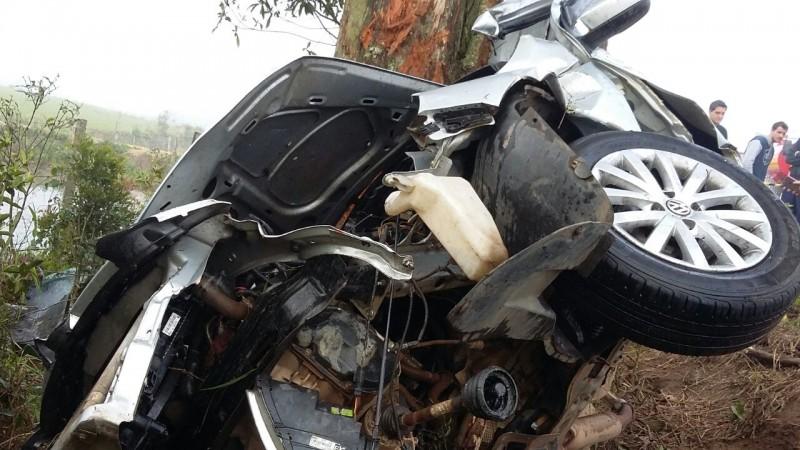 Motorista sobrevive após carro colidir em árvore