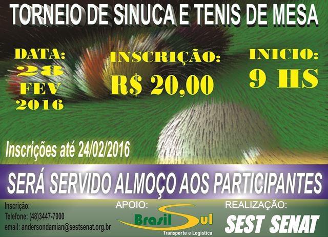 Inscrições abertas para torneio no Sest/Senat