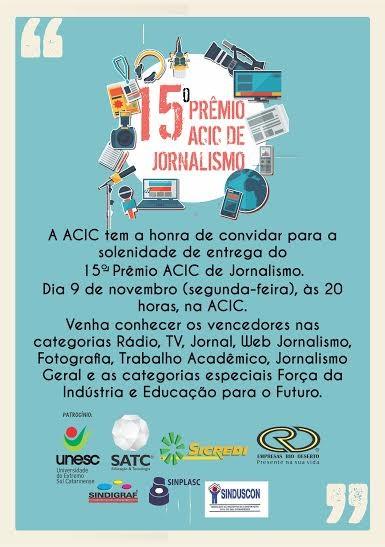 Premiação do Prêmio Acic de Jornalismo é nesta segunda