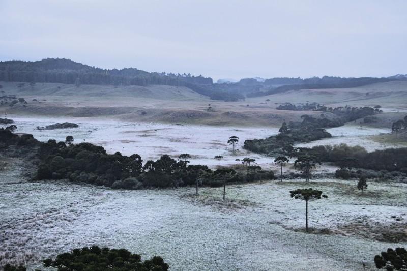 Mais um amanhecer com temperaturas negativas e geada na Serra catarinense 