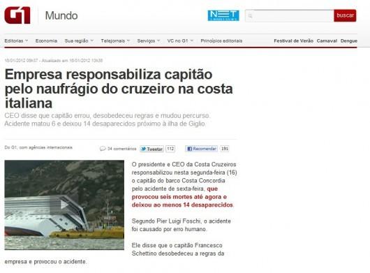 Acidente em cruzeiro, na Itália, não abala vendas