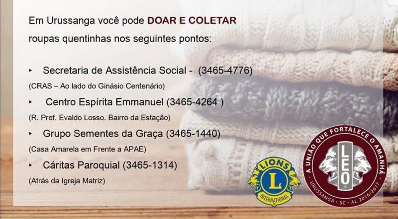 LEO Clube de Urussanga promove campanha do agasalho