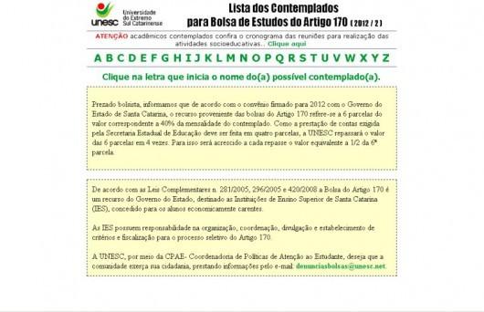 Unesc divulga nomes dos alunos contemplados com bolsa de estudo